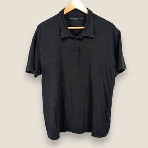John Varvatos USA Three Star Textured Polo Shirt Men XL Black‎ Cotton Ribbed